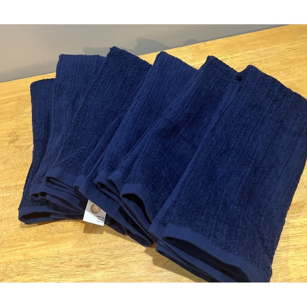 Crate And Barrel Ribbed Hand Towels Midnight‎ Blue Navy Set Of 6